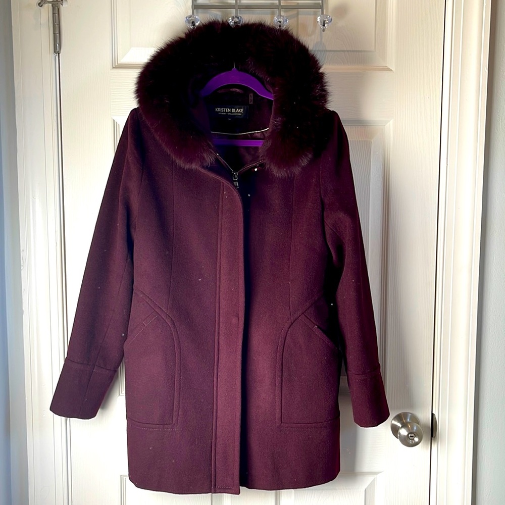 Kristen Blake wool coat with real fur hood.